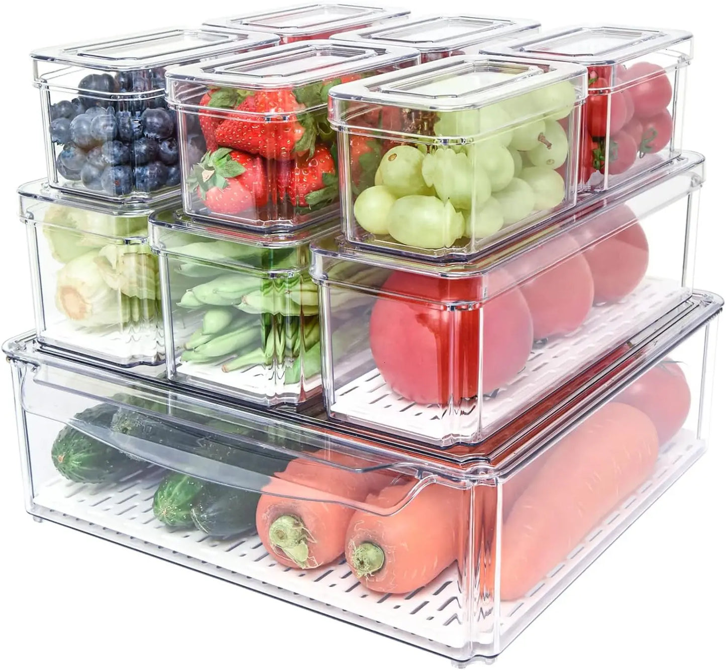 Stackable Refrigerator Organizer Bins With Lids