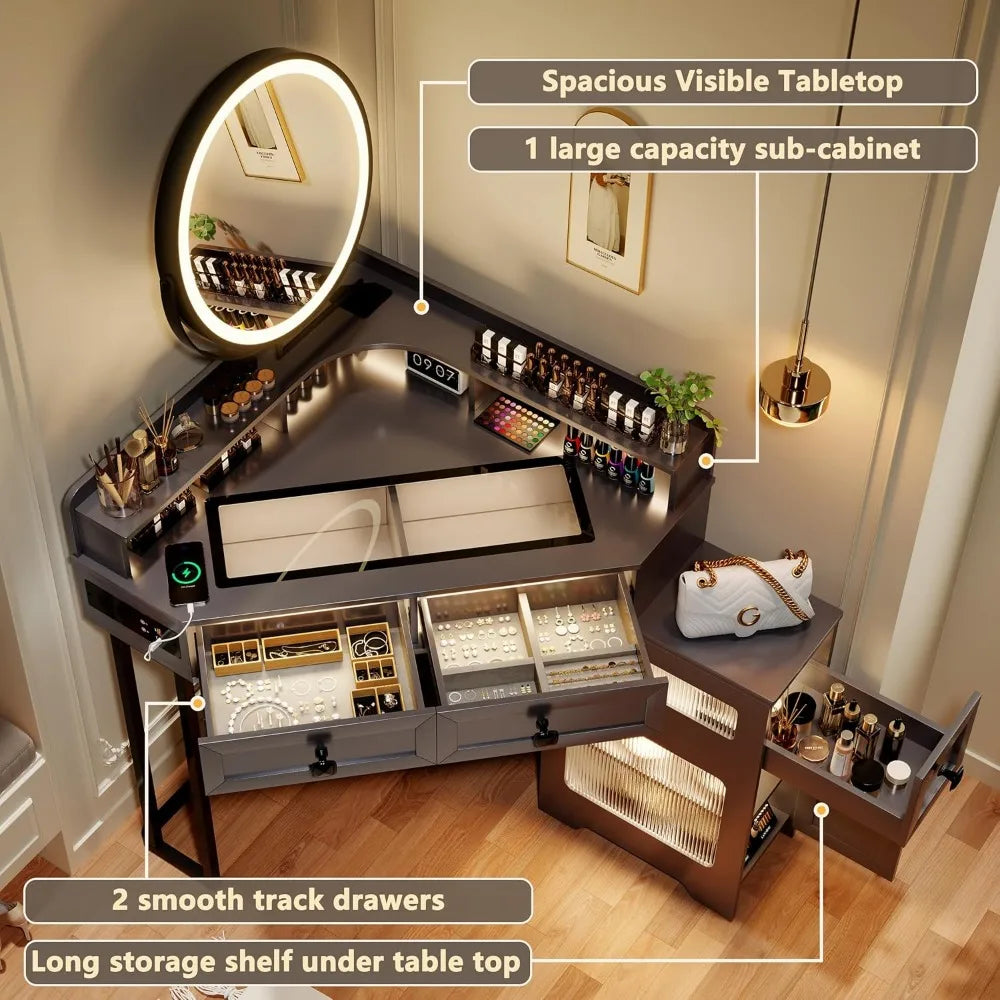 Corner Vanity with Mirror and Lights