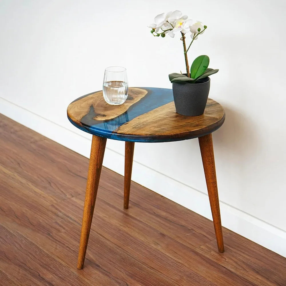 20" Resin Walnut Round Epoxy End Table