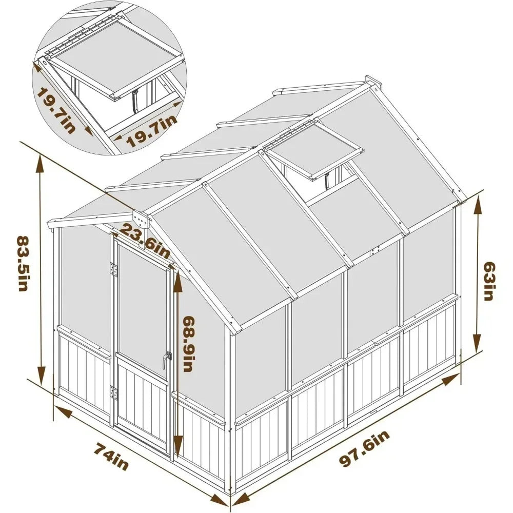Walk-in 6 X 8 Ft Wooden Greenhouse Lockable Door