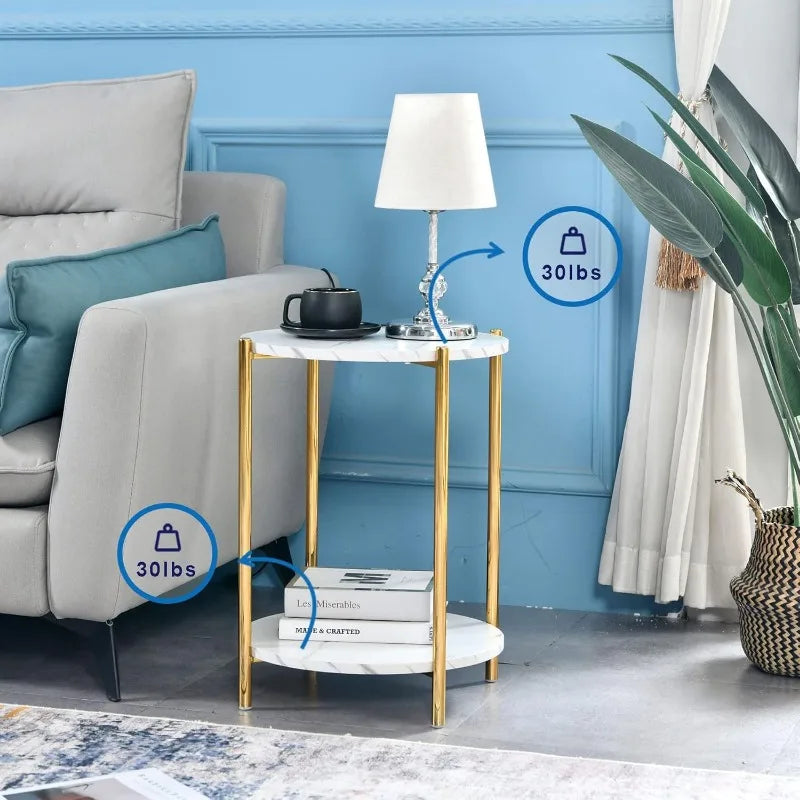 Round Gold White Faux Marble Table