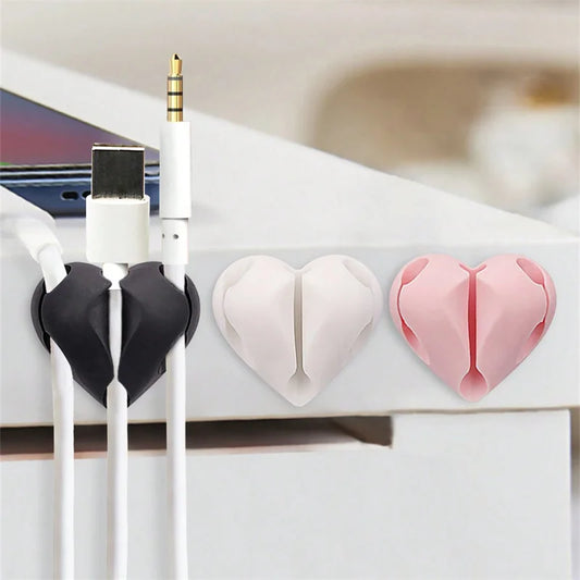 2pcs Heart-Shaped Mini Cable Winder Organizer Clips