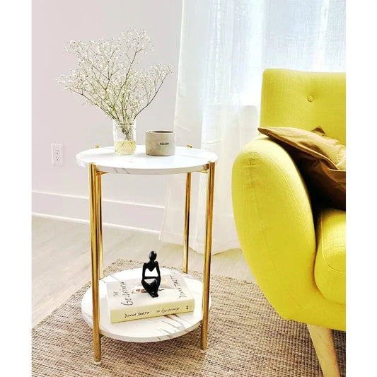 Round Gold White Faux Marble Table