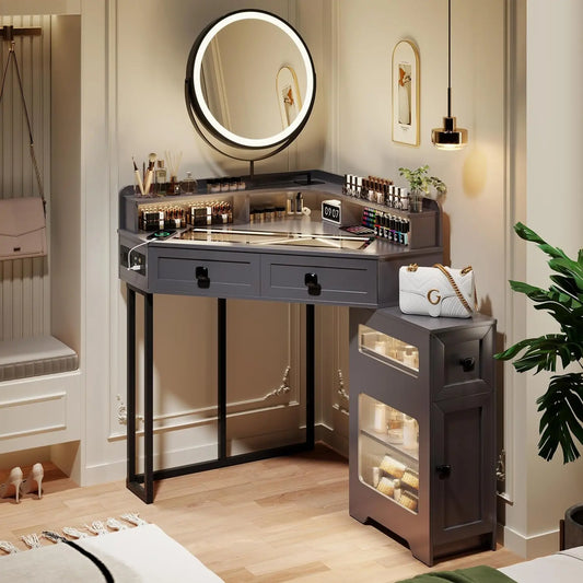 Corner Vanity with Mirror and Lights