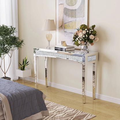 47.2" Mirrored Crystal Silver Entryway Table