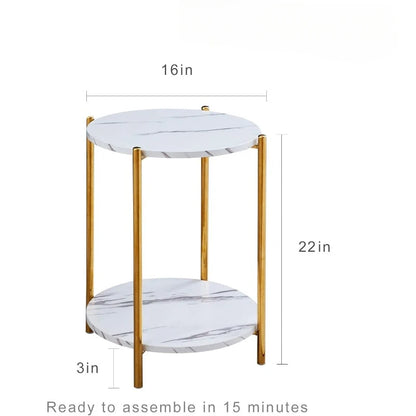 Round Gold White Faux Marble Table