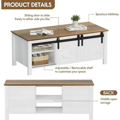 Farmhouse Coffee Table With Adjustable Shelves