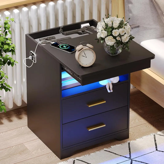 Charging Bedside Table With Gun Drawers