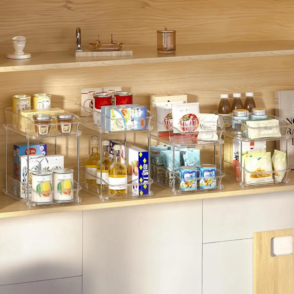 2 Tier Clear Bathroom  Under Sink Organizer 4Pack