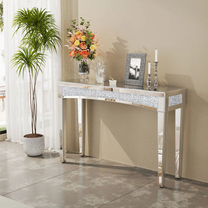 47.2" Mirrored Crystal Silver Entryway Table