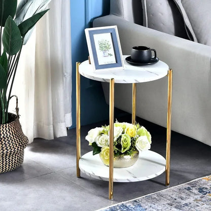 Round Gold White Faux Marble Table