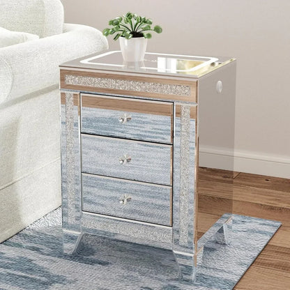 Mirrored Night Table Storage Charging Station