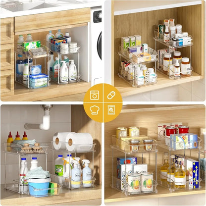 2 Tier Clear Bathroom  Under Sink Organizer 4Pack