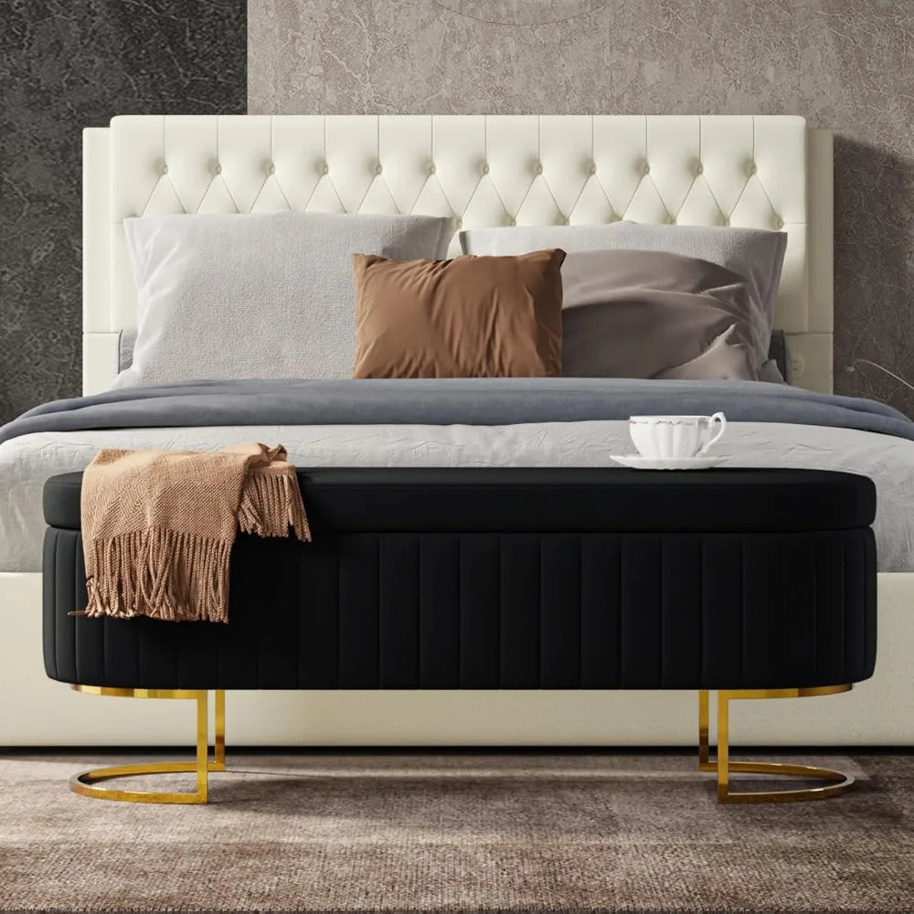 Storage Bench Velvet Bedroom Ottoman