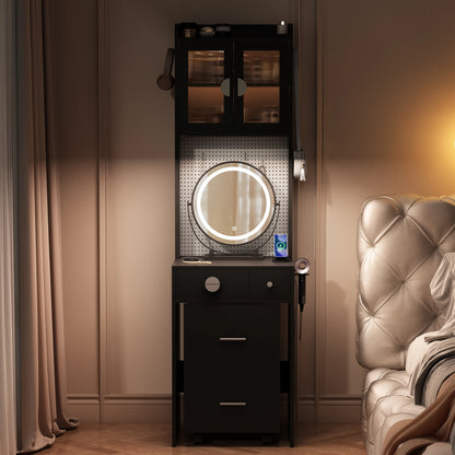 Small Vanity Desk with Mirror & LED Lights Charging Station