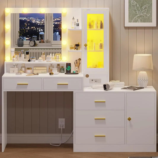Vanity With Lights Mirror & Charging Station