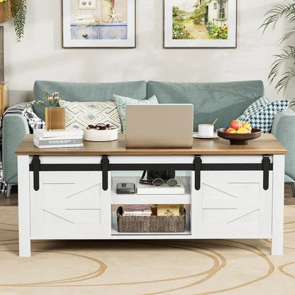 Farmhouse Coffee Table With Adjustable Shelves