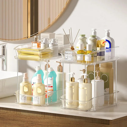 2 Tier Clear Bathroom  Under Sink Organizer 4Pack