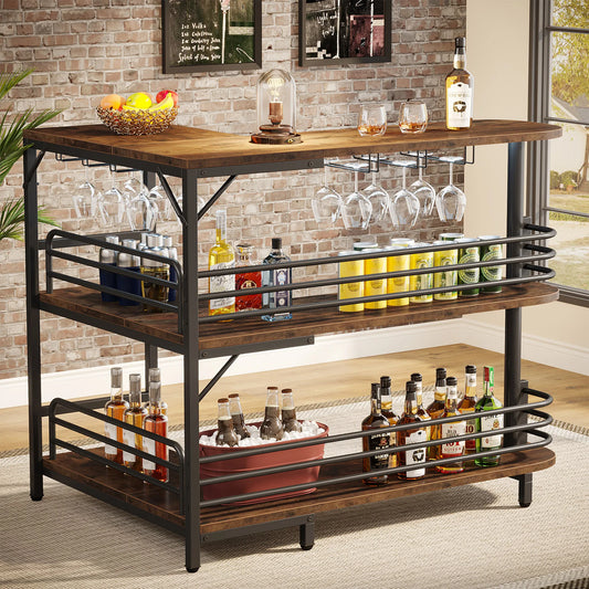 L-Shaped 3-Tier Home Bar Table