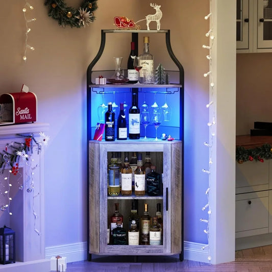 Corner Bar Cabinet With LED Lights