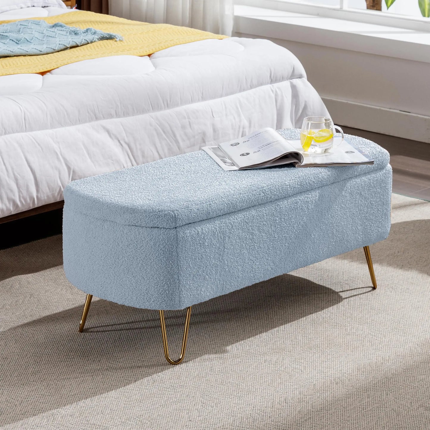 40" Upholstered Ottoman Bench With Gold Legs