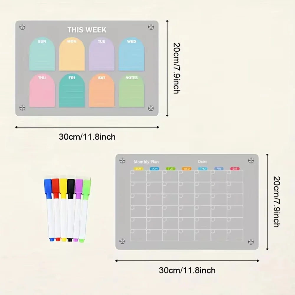 2PCS Clear Magnetic Fridge Calendar Planner