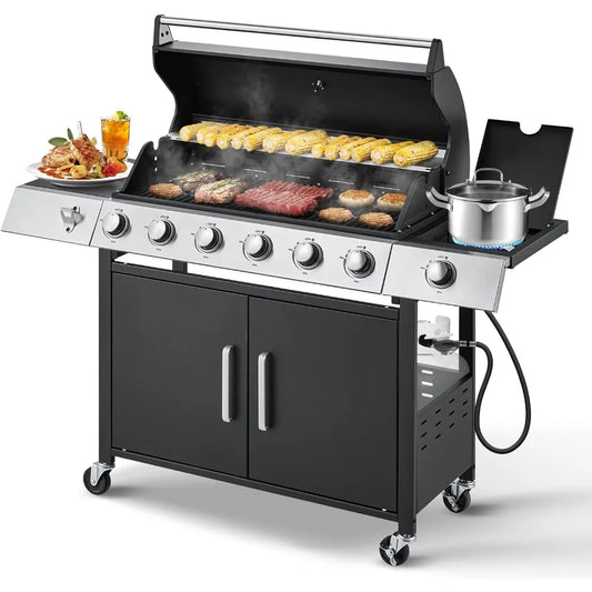 BBQ Gas Grill With Side Stove