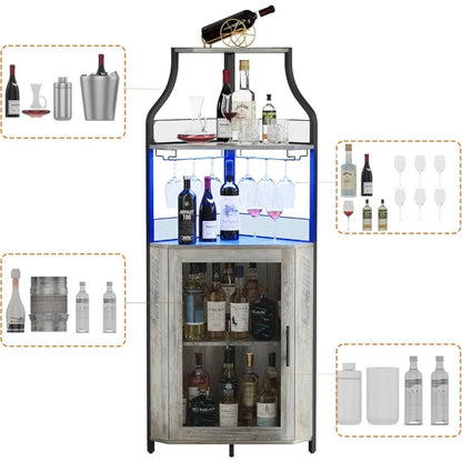 Corner Bar Cabinet With LED Lights