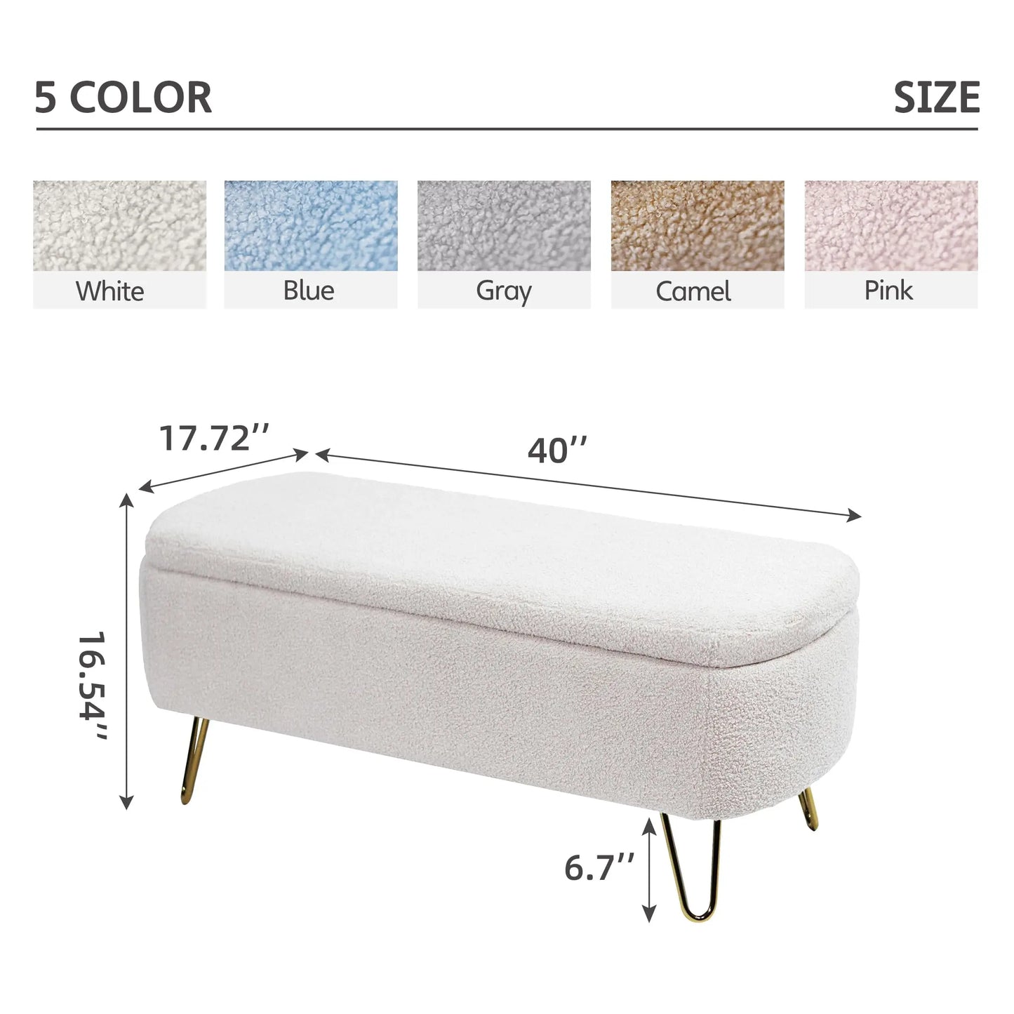 40" Upholstered Ottoman Bench With Gold Legs