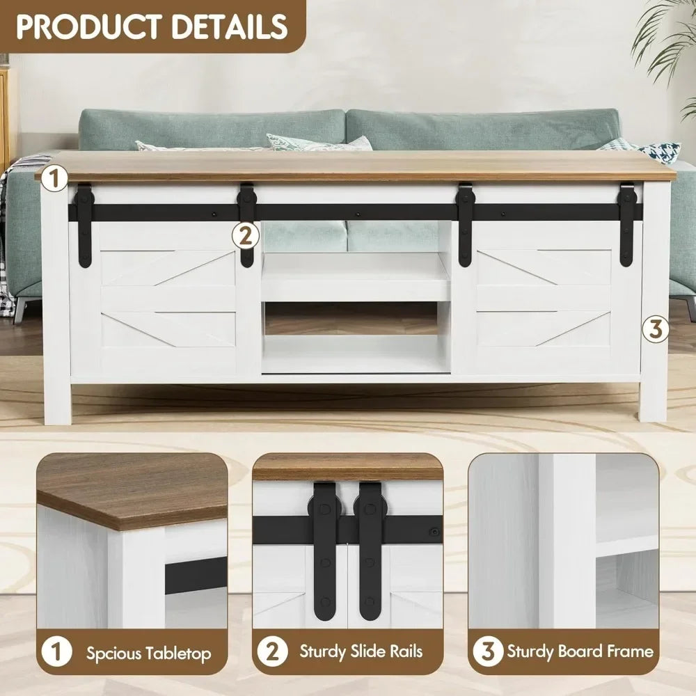 Farmhouse Coffee Table With Adjustable Shelves