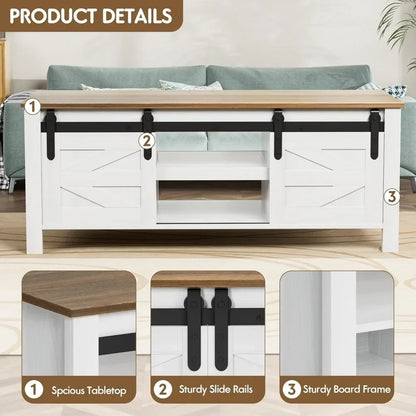 Farmhouse Coffee Table With Adjustable Shelves