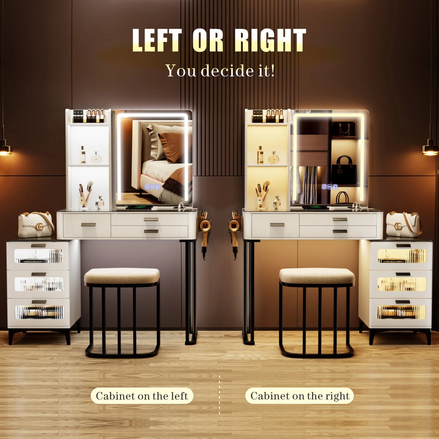 Makeup Vanity Desk With Mirror RGB Lights & Charging Station