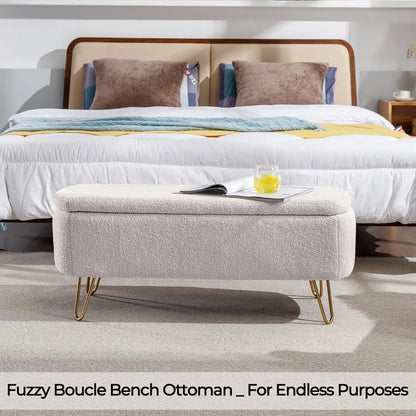 40" Upholstered Ottoman Bench With Gold Legs