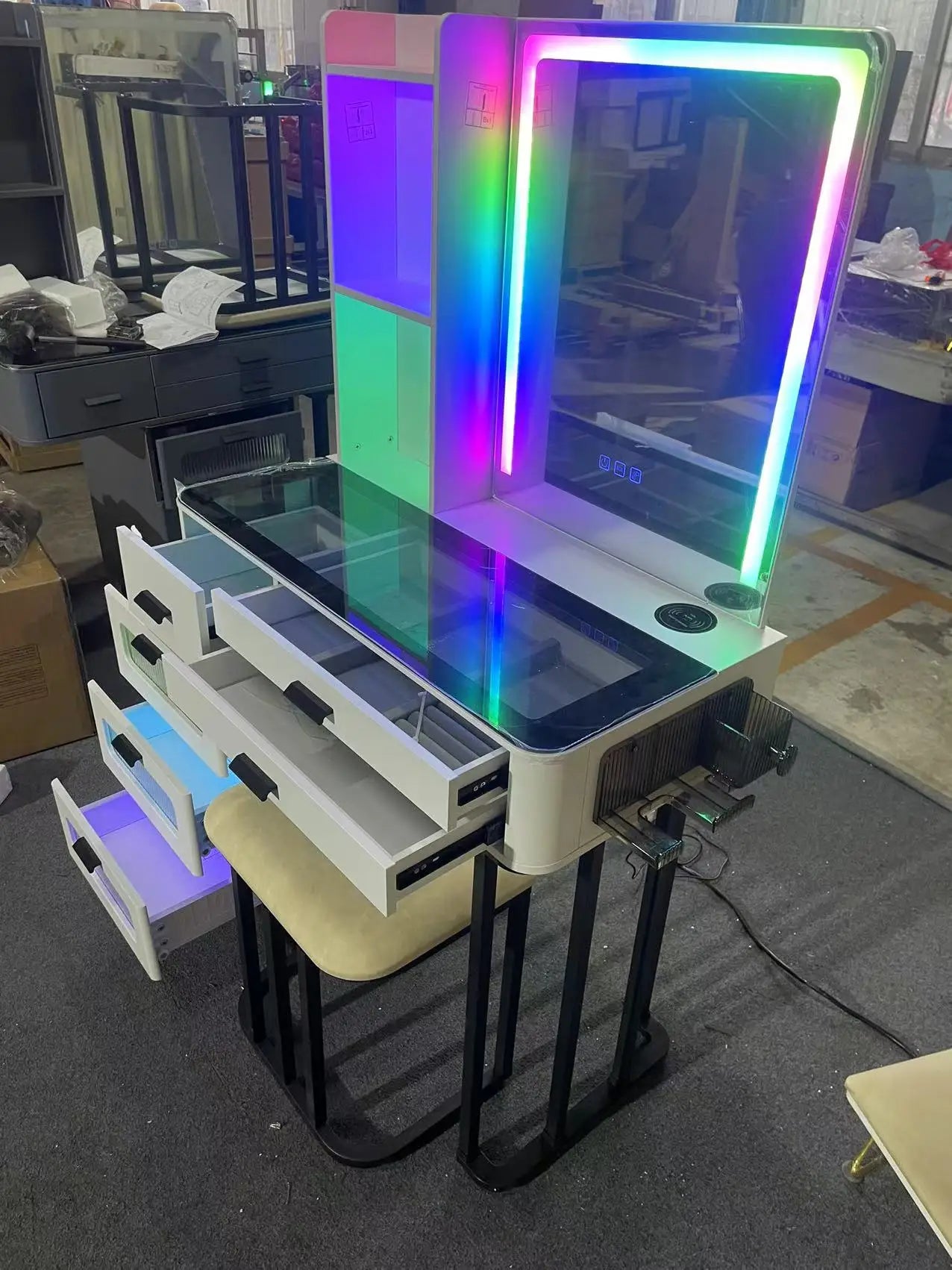 Makeup Vanity Desk With Mirror RGB Lights & Charging Station