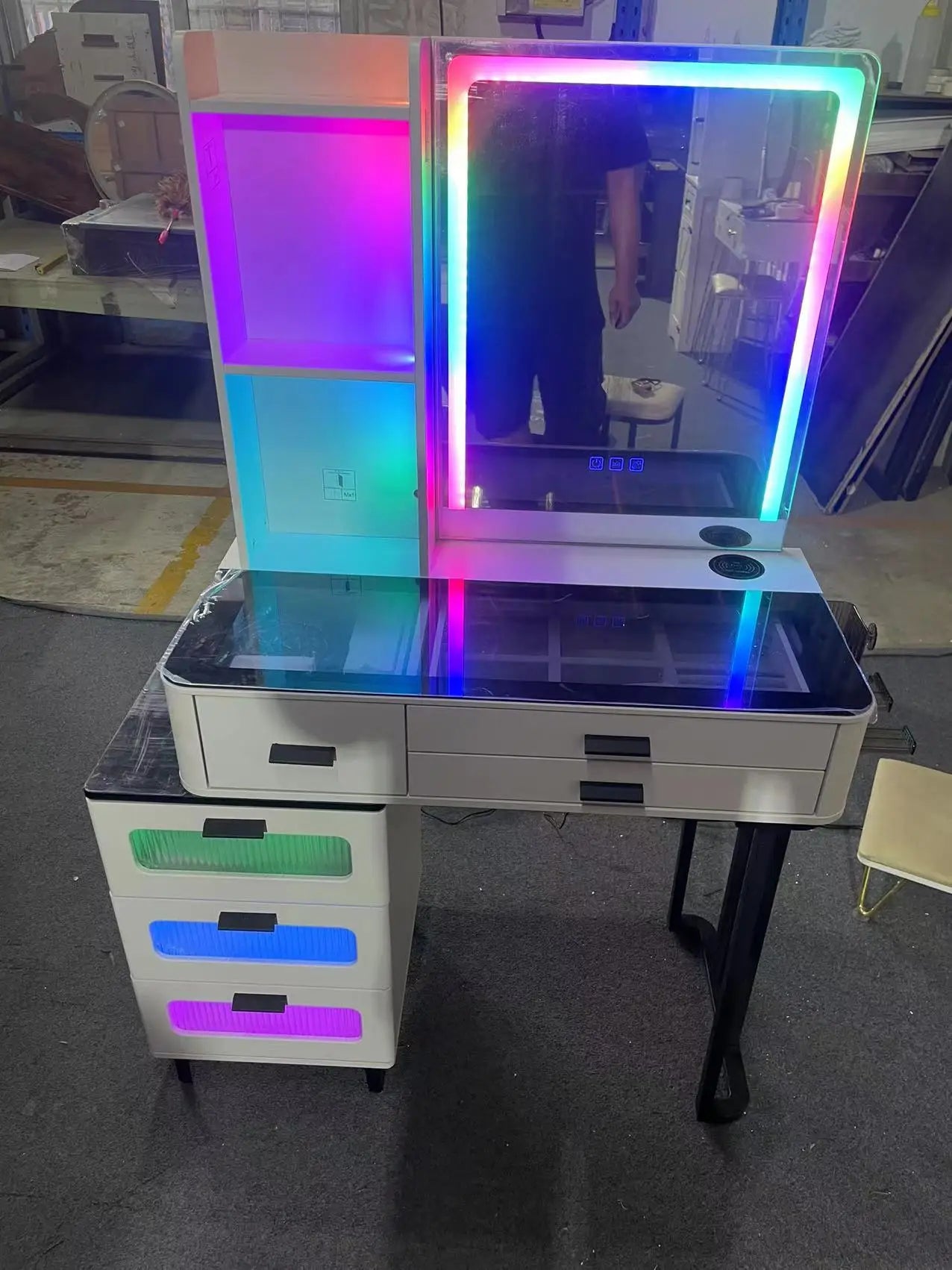 Makeup Vanity Desk With Mirror RGB Lights & Charging Station