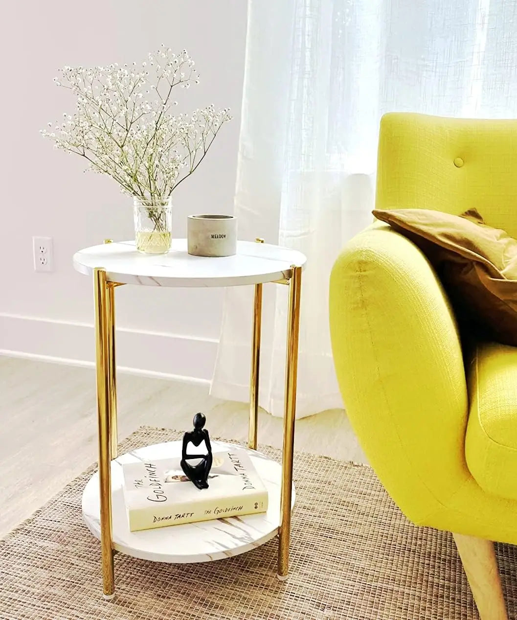 Round Gold White Faux Marble Table