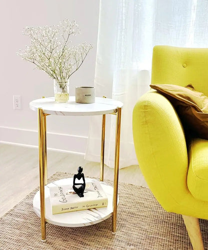 Round Gold White Faux Marble Table