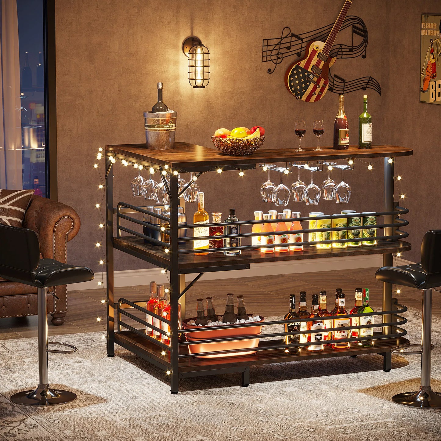 L-Shaped 3-Tier Home Bar Table