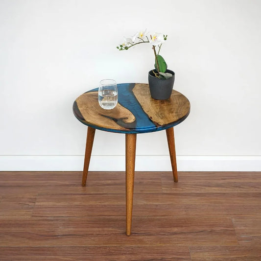 20" Resin Walnut Round Epoxy End Table