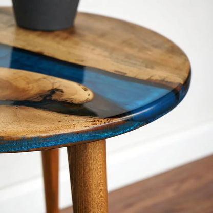 20" Resin Walnut Round Epoxy End Table