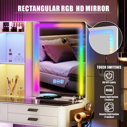 Makeup Vanity Desk With Mirror RGB Lights & Charging Station
