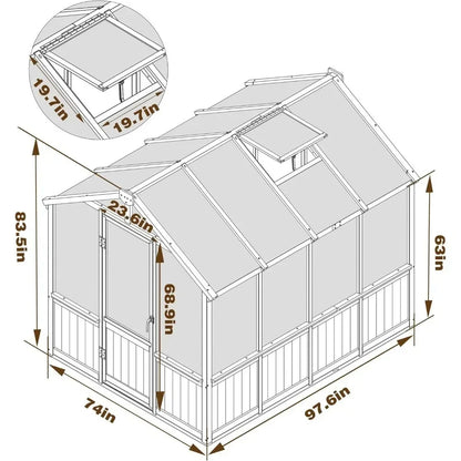 Walk-in 6 X 8 Ft Wooden Greenhouse Lockable Door
