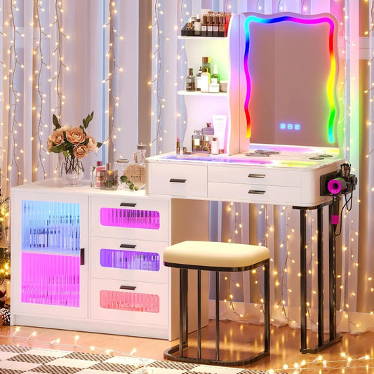 Makeup Vanity Desk with Wireless Charging Station and Lights