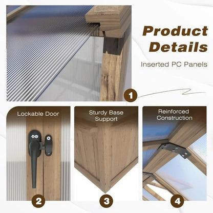 Walk-in 6 X 8 Ft Wooden Greenhouse Lockable Door